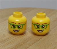 Lego Minifigure heads Female Open mouth Smile/ Green Glasses Bright Yellow x2