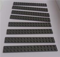 LEGO Parts & Pieces 4282 4210796 Plate 2X16 Dark Stone Grey x8