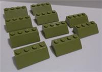 Lego 3037 - 6398465 Olive Green 2 x 4 Sloped Bricks x10 **