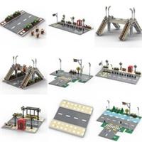 Urban Road Plate City Accessories Building Blocks Street Light Luminous Bridge