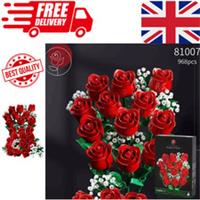 968PC Romantic Rose Flower Bouquet Building Blocks Creative Home Desk Plant Deco
