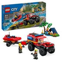 LEGO City 4x4 Fire Engine with Rescue Boat Building Toys for 5 Multicolor