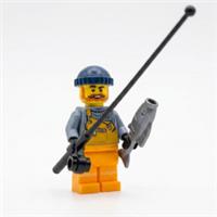 LEGO Fisherman with Overalls Rod and Silver Fish Minifigure New
