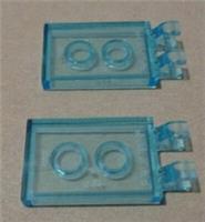 Lego 65886 - 6348063 Tile Modified 2x3 W 2 Clips Trans Light Blue x2 **