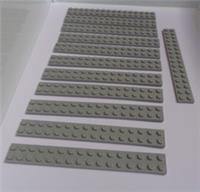 LEGO Parts & Pieces 4282 - 4211486 Plate 2X16 Medium Stone Grey x12