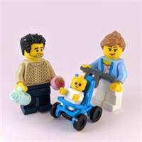 Customised Lego Family - Mum, Dad & Baby with Pram + Puppy and Accessories
