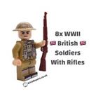 8x LEGO WW2 British Minifigures - Genuine LEGO With Custom Printing + Weapons