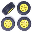 Lego Technic Bricks 4x Large 94.3x38mm Black Tyres Bright Yellow Wheel Hubs NEW