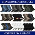 6 & 12 Pairs Mens Non Elastic Diabetic Socks Loose Soft Grip Top Adults UK 6-11 - 6 Pack Regular
