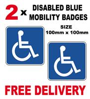 2 x DISABLED BLUE BADGE MOBILITY CAR WINDOW BUMPER VINYL STICKERS 100mm x 100mm