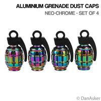4x Neo-Chrome Grenade Car Bike Motorcycle BMX Wheel Tyre Valve Metal Dust Caps