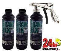 UPol GRAVITEX Stone Chip Overpaintable Protection Black 1 Litre x 3 + Air Gun