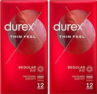 Durex Thin Feel Latex Classic Regular Condoms Greater Sensitivity 2 x 12 Pack