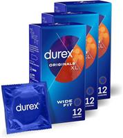 Durex Originals XL Latex Extra Lubricated Condoms, (3 Boxes of 12) 36 Condoms