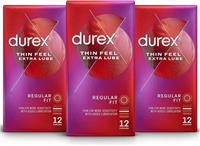 Durex Thin Feel Edition Extra Lubricated Latex Condoms (3 Box of 12) 36 Condoms