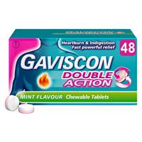 Gaviscon Double Action Mint Flavour Chewable 48 Tablets - Indigestion Heartburn