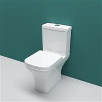 Modern Close Coupled Square White Toilet Pan and Soft Close Seat Bathroom WC