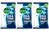 Dettol Big & Strong Bathroom Cleaning Wipes - 25 Extra Large Wipes x 3 total 75