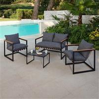 Garden Sofa Set Outdoor Couch Chairs Table 4 Seater Furniture Grey Black Porto