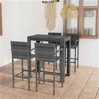 Outdoor Bar Set 5 Piece with Armrest Poly Rattan Grey Garden Furniture vidaXL