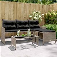 Garden Sofa with Table and Cushions L-Shaped Grey Poly Rattan Sofa Table Set