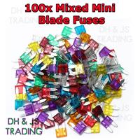 100x Mixed Mini Blade Fuses Assorted 10 x 30 a - 2a Car Fuse ATM Motorbike Boat