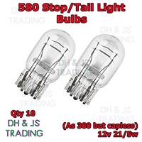 10 x 580 / 380W Stop Tail Light Bulbs Large Capless Car Auto Van Wedge 12v 21/5w