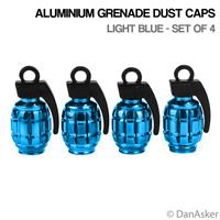 4x Light Blue Grenade Car Bike Motorcycle BMX Wheel Tyre Valve Dust Caps