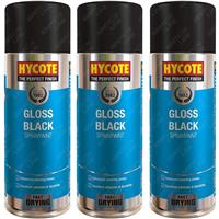 3 x Hycote Aerosol Gloss Black Lacquer Spray Paint Auto Car Multi-purpose 400ml