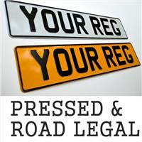 PAIR 2x 3D PRESSED METAL ALUMINIUM NUMBER PLATES Registration MOT DVLA COMPLIANT