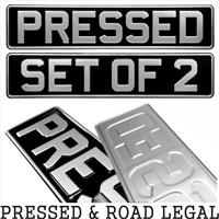 SET OF 2 OBLONG Black and Silver Pressed Number plates Car Metal Classic (pair)