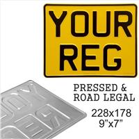 Motorcycle Rear Bike Pressed metal number plate UK Legal 9x7 MOT REG Compliant