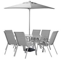 Home Sicily 6 Seater Metal Patio Set - Grey | Outdoor Garden Furniture Dining