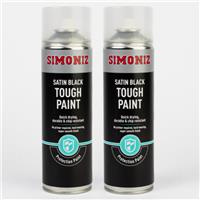 2x Simoniz Satin Black Tough Paint Spray Aerosol Smooth Finish Quick Dry 500ml