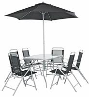 Home Pacific 6 Seater Folding Metal Patio Set - Black | Furniture With Parasol