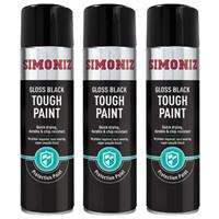 3x Simoniz Gloss Black Tough Car Spray Paint Aerosol Can Durable Smooth 500ml