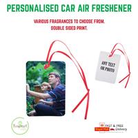 Personalised car air freshener any photo or text with double sided print