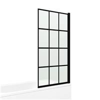 Shower Screen Over Bath Door Hinged Black Grid Framed Safety Glass 1000 x 1400mm