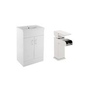 Vanity Unit Sink Basin Bathroom Furniture Set 700 White & Waterfall Mixer Tap