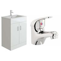 Vanity Unit Sink Basin Storage Bathroom Furniture Set Mixer Tap High White 600