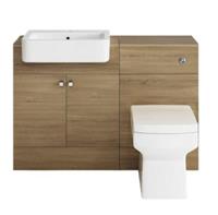 Bathroom Suite Combined Furniture Vanity Unit Sink Toilet WC Set Harper BTW Oak