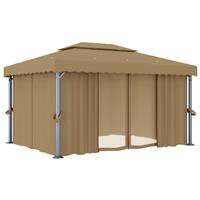 4x3m Gazebo with Curtain Mesh SideWalls Taupe Garden Canopy Shelter Marquee