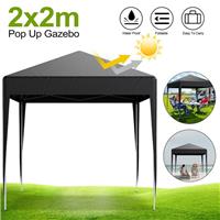 Black Pop up Square Gazebo Marquee Tent for Garden Picnics Party Camping - 2X2 M