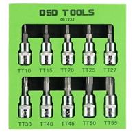 DSD TOOLS 10pc 3/8dr Torx / Star Bit Socket Set 48mm (L) T10 TO T55 DS1232