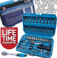 46 pce 1/4 Drive Socket Set With 72 Tooth Ratchet & Torx Bits, Hex Bits, PZ2 PH