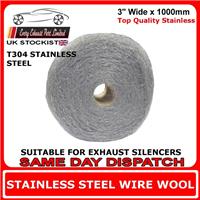 1m x 3" Wire Wool Wrap For Exhaust Silencers Stainless Steel T304 - High Grade