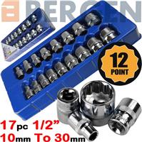 BERGEN 12 Point Socket Set 1/2" Drive Double Hex Shallow Sockets Tool Set 17pc