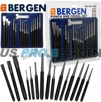 BERGEN Punch & Chisel Set 16pc Cold Chisels Center Punch PIN Punch Taper Punch