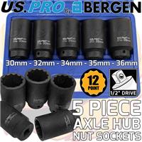 US PRO 12 Point Axle Hub Nut Socket Set 1/2" Drive Thin Wall Deep Impact Sockets