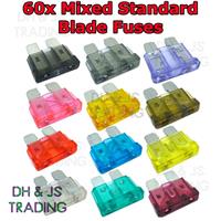 60x Mixed Blade Fuses Assorted 1a - 40a Car Van Truck Boat HGV 12v 24v Fuse ATO